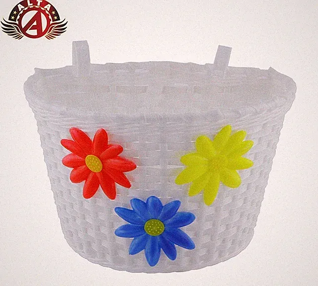 ALTA 20" Large Bicycle Basket Three Flower White with Plastic Strap Mount.