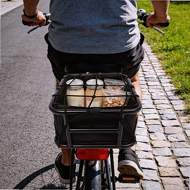 Black Bicycle Basket,10L Large Rear Bike Basket w/Luggage Net&Basket Inner Liner