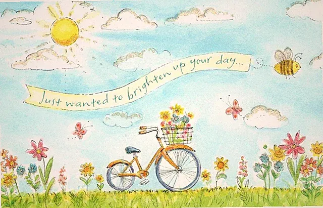 Encouragement Sunshine Sunny Sun Flower Basket Bike Bicycle Greeting Card