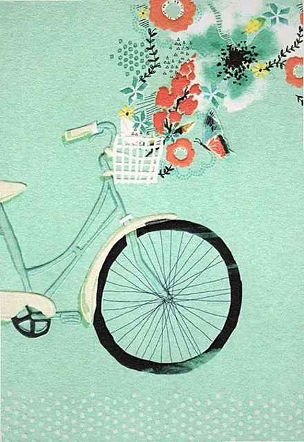 Floral Bouquet In A Basket Bike Bicycle Blank Inside Hallmark Greeting Card