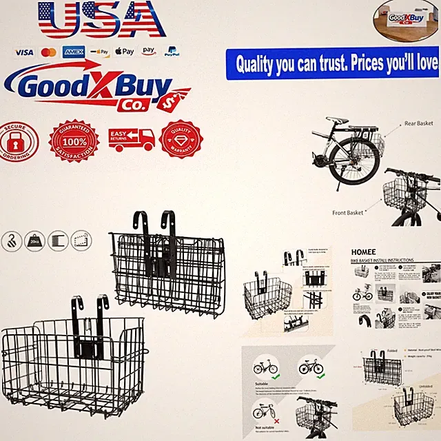 Foldable Bike Basket Stainless Steel for Mountain & Folding Bikes Black 1 Pack