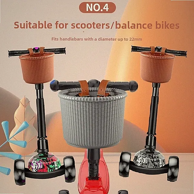 Front Basket for Scooters and Balance Bikes with Adjustable Leather Strap
