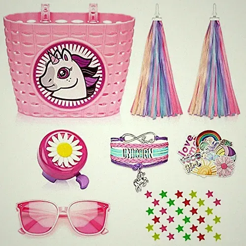 Kids Bike Basket for Girls,Handlebar Bicycle Basket with Unicorn Bracelet,Bike