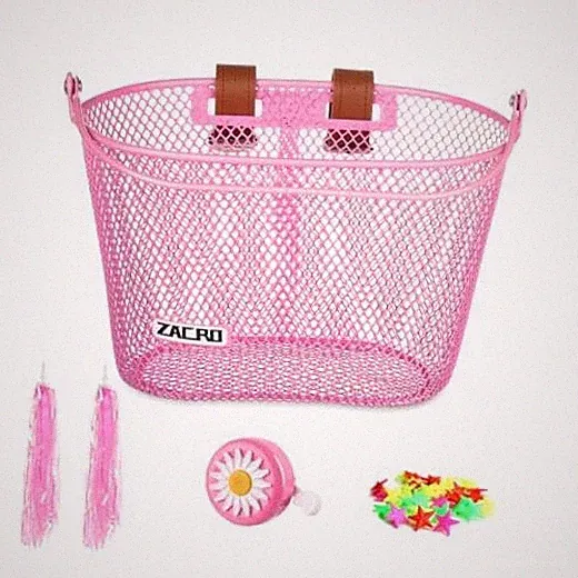 Kids Bike Basket, Upgraded Bicycle Baskets for Boys and Girls, Toddler Pink