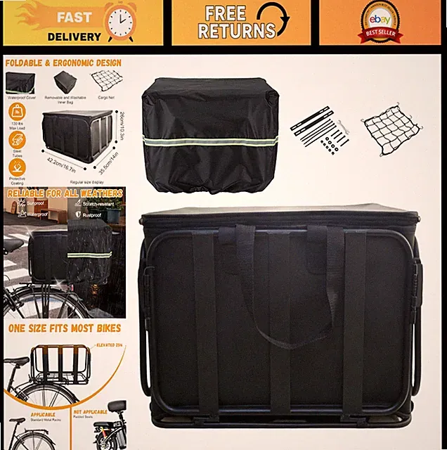 Large Waterproof Bike Basket with Insulated Liner, Cargo Net & Rain Cover - Idea