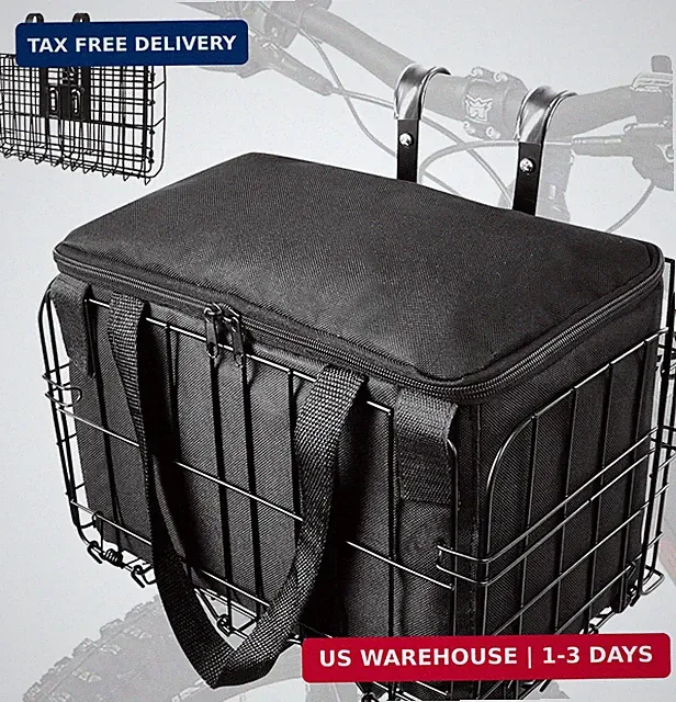 LIQING Bike Basket Front Folding Bicycle Basket with Removable Liner Bag, Quick