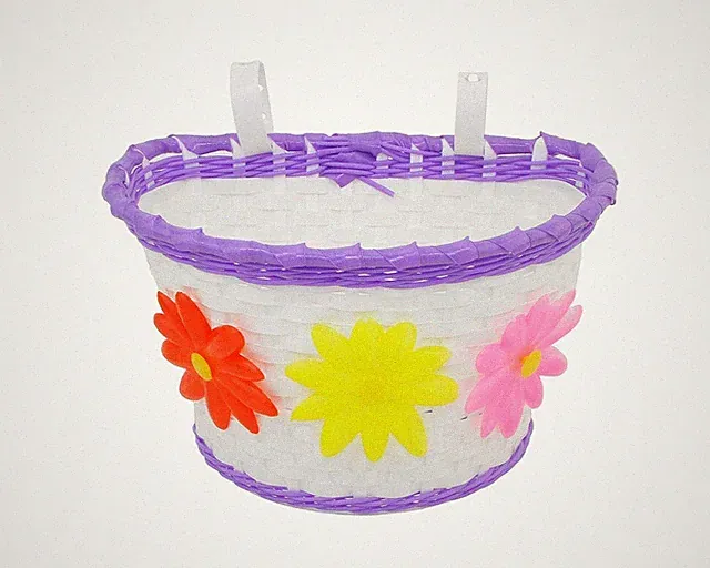 MEDIUM SIZE 10" LONG CHILDREN BICYCLE PURPLE/WHITE BASKET FOR 12/16 BIKES.