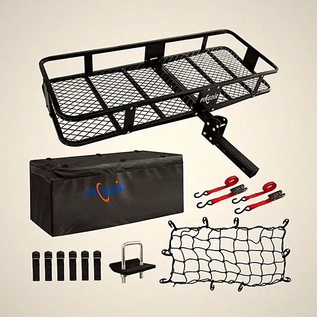 PINGDIR Folding Hitch Mount Cargo Carrier Hitch Rack Basket 60"*21.5"*6" Haul...